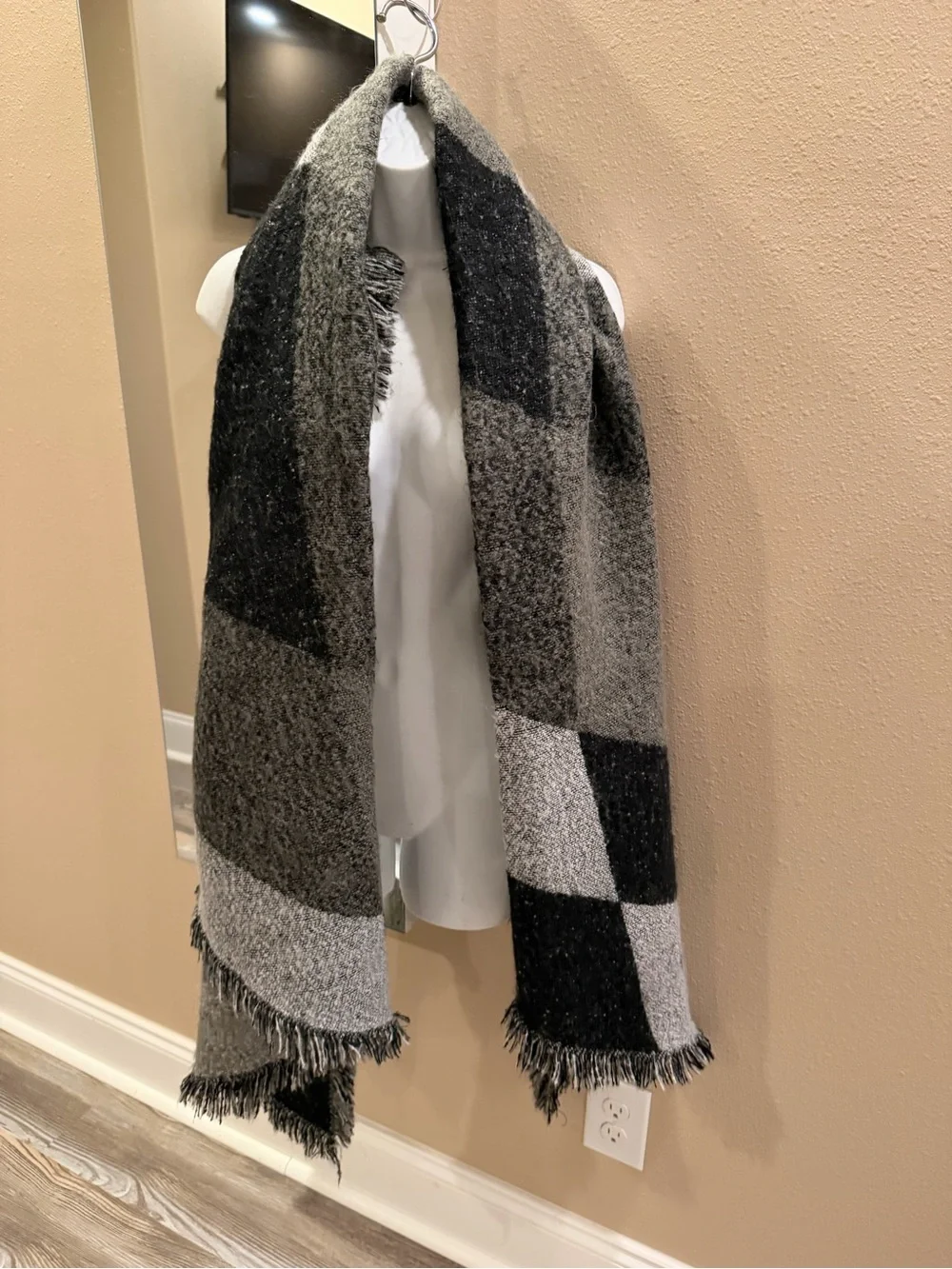 Gray Checkered Fringe scarf - Home Accents